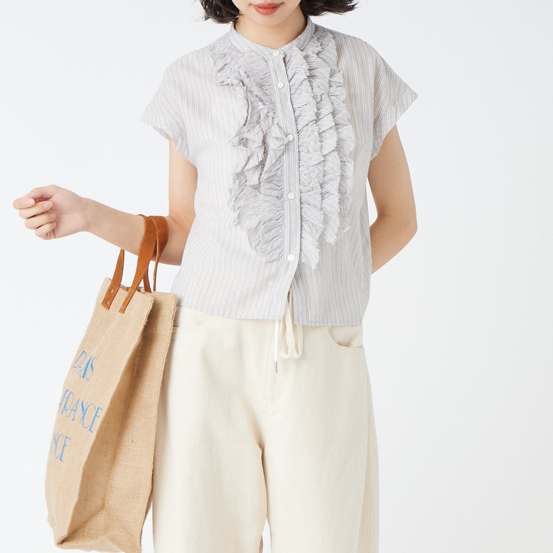 Jeans Factory Clothes [ジーンズファクトリークローズ] フリルブラウス [25619-MN] BEG ST &&モデル身長：162cm 着用サイズ：F&&