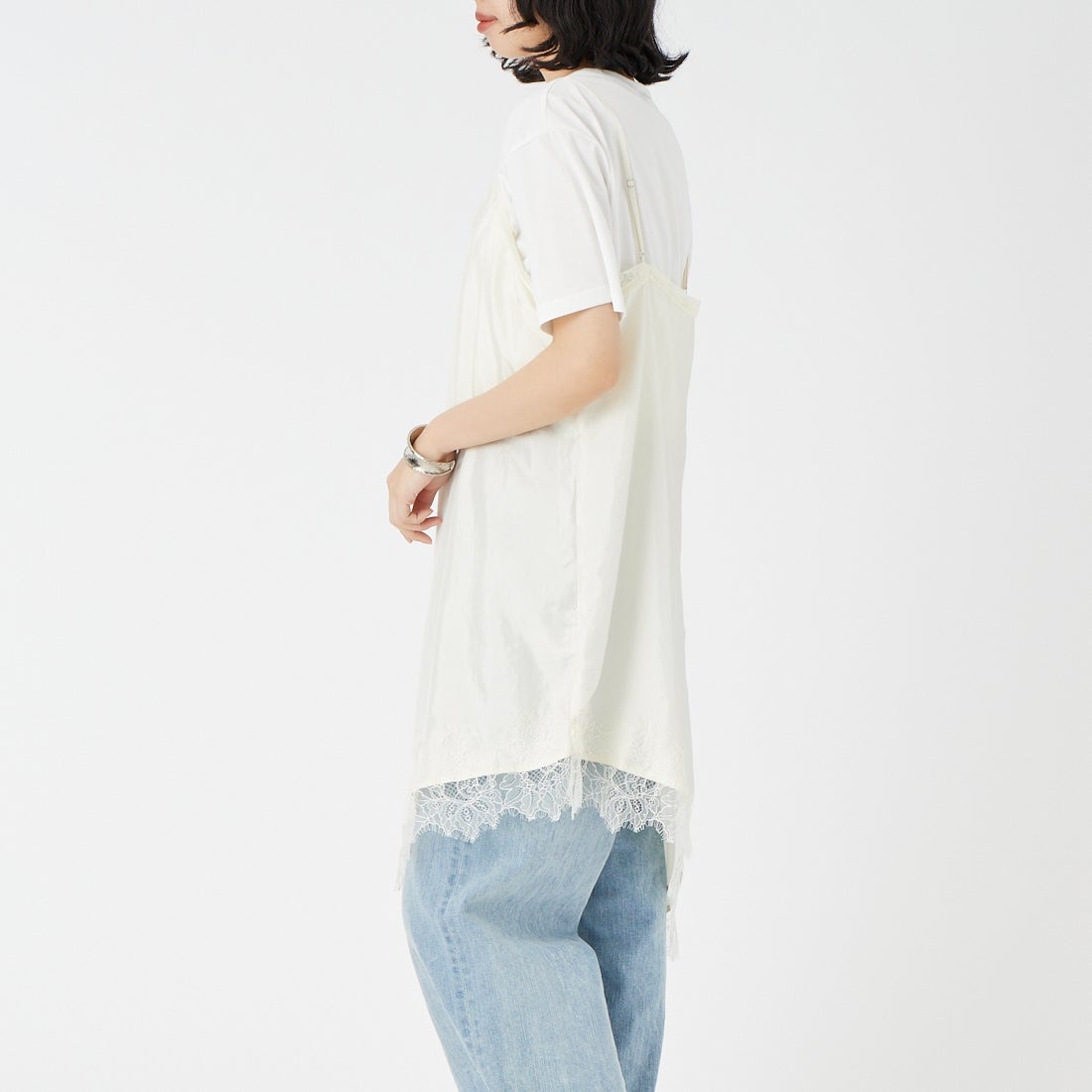 CLOCHE [クロシェ] アシンメトリーレースキャミワンピース [65285711] ｵﾌ &&モデル身長：162cm 着用サイズ：2&&