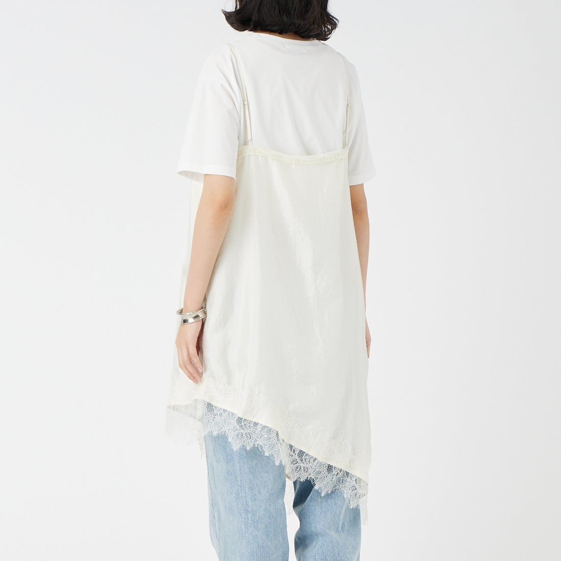 CLOCHE [クロシェ] アシンメトリーレースキャミワンピース [65285711] ｵﾌ &&モデル身長：162cm 着用サイズ：2&&