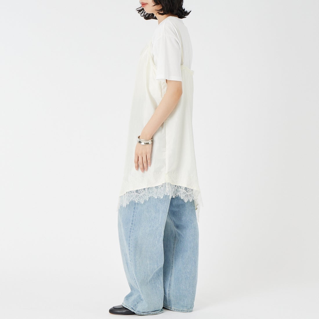 CLOCHE [クロシェ] アシンメトリーレースキャミワンピース [65285711] ｵﾌ &&モデル身長：162cm 着用サイズ：2&&