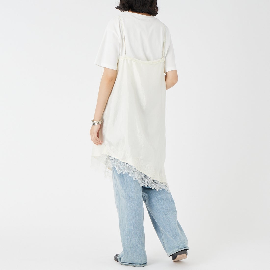CLOCHE [クロシェ] アシンメトリーレースキャミワンピース [65285711] ｵﾌ &&モデル身長：162cm 着用サイズ：2&&