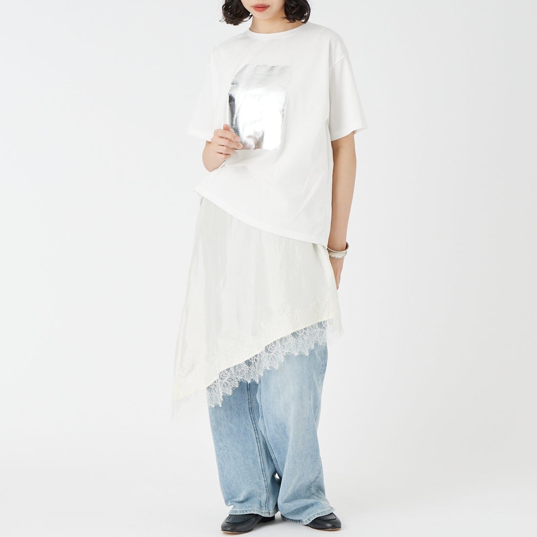 CLOCHE [クロシェ] アシンメトリーレースキャミワンピース [65285711] ｵﾌ &&モデル身長：162cm 着用サイズ：2&&