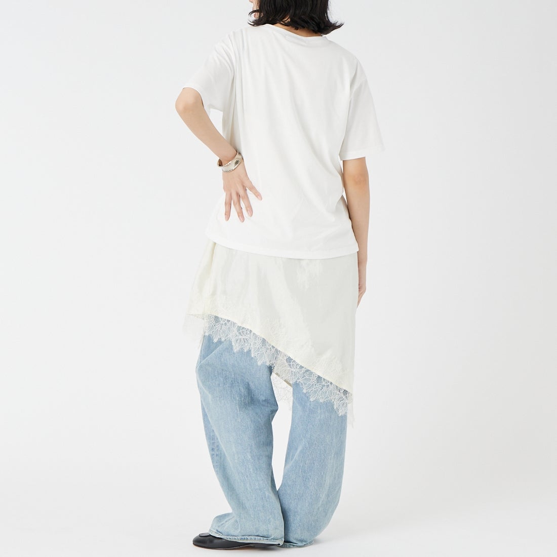 CLOCHE [クロシェ] アシンメトリーレースキャミワンピース [65285711] ｵﾌ &&モデル身長：162cm 着用サイズ：2&&