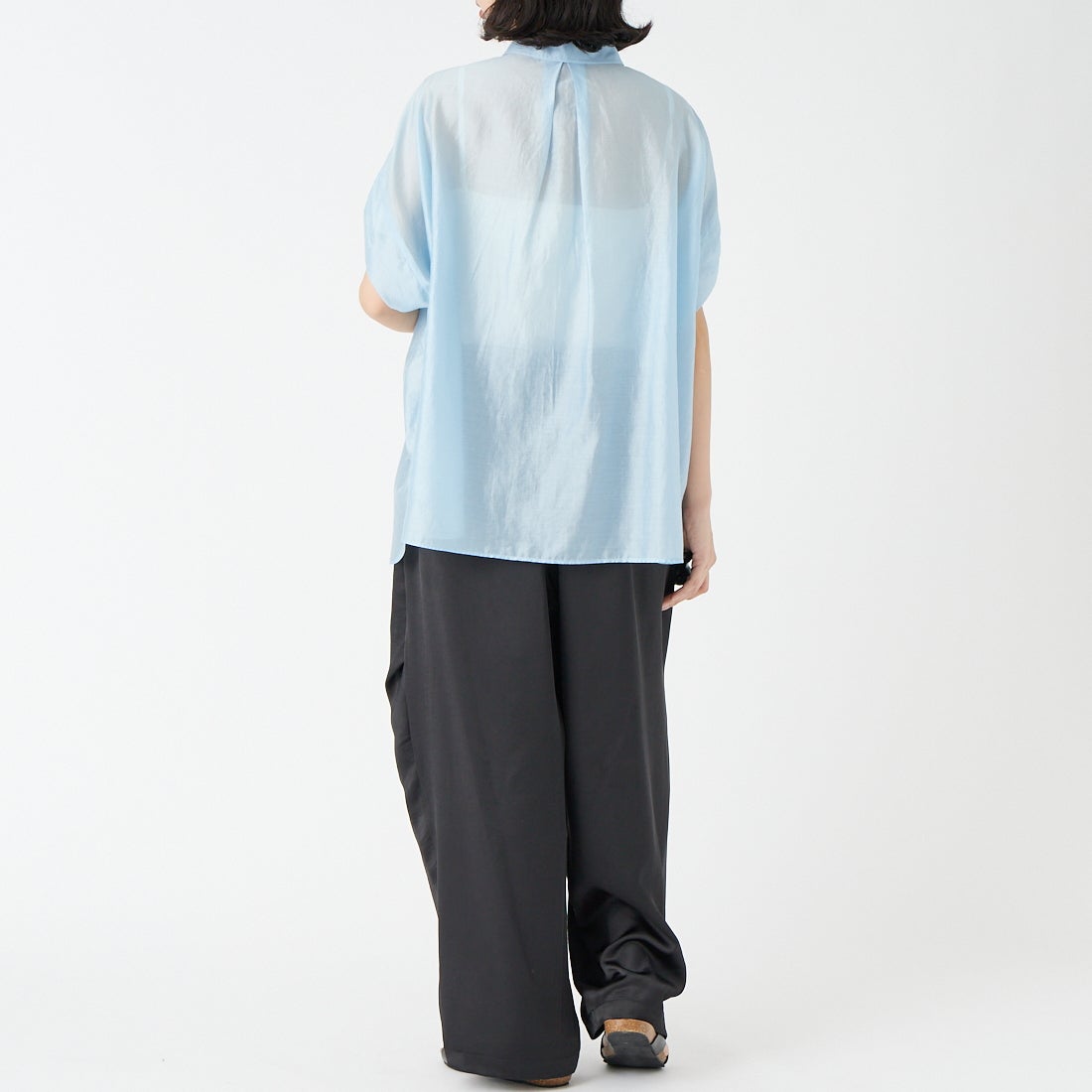CLOCHE [クロシェ] 袖タックシアーブラウス [61285668] ｻｯｸｽ &&モデル身長：162cm 着用サイズ：2&&