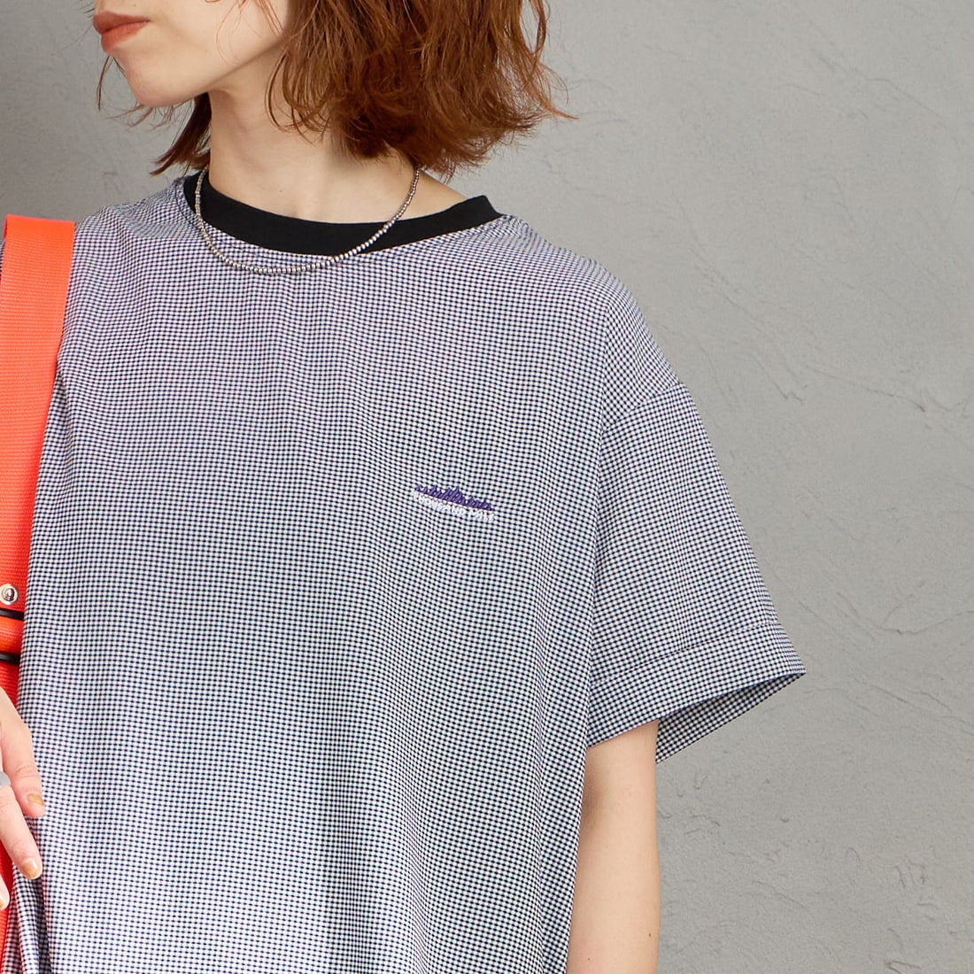 THOUSAND MILE [サウザンド マイル] 別注 ハイエアー バックジップ チェックショートスリーブワンピース [TM261CK50832-JF] 91 BLK CK &&モデル身長：158cm 着用サイズ：F&&