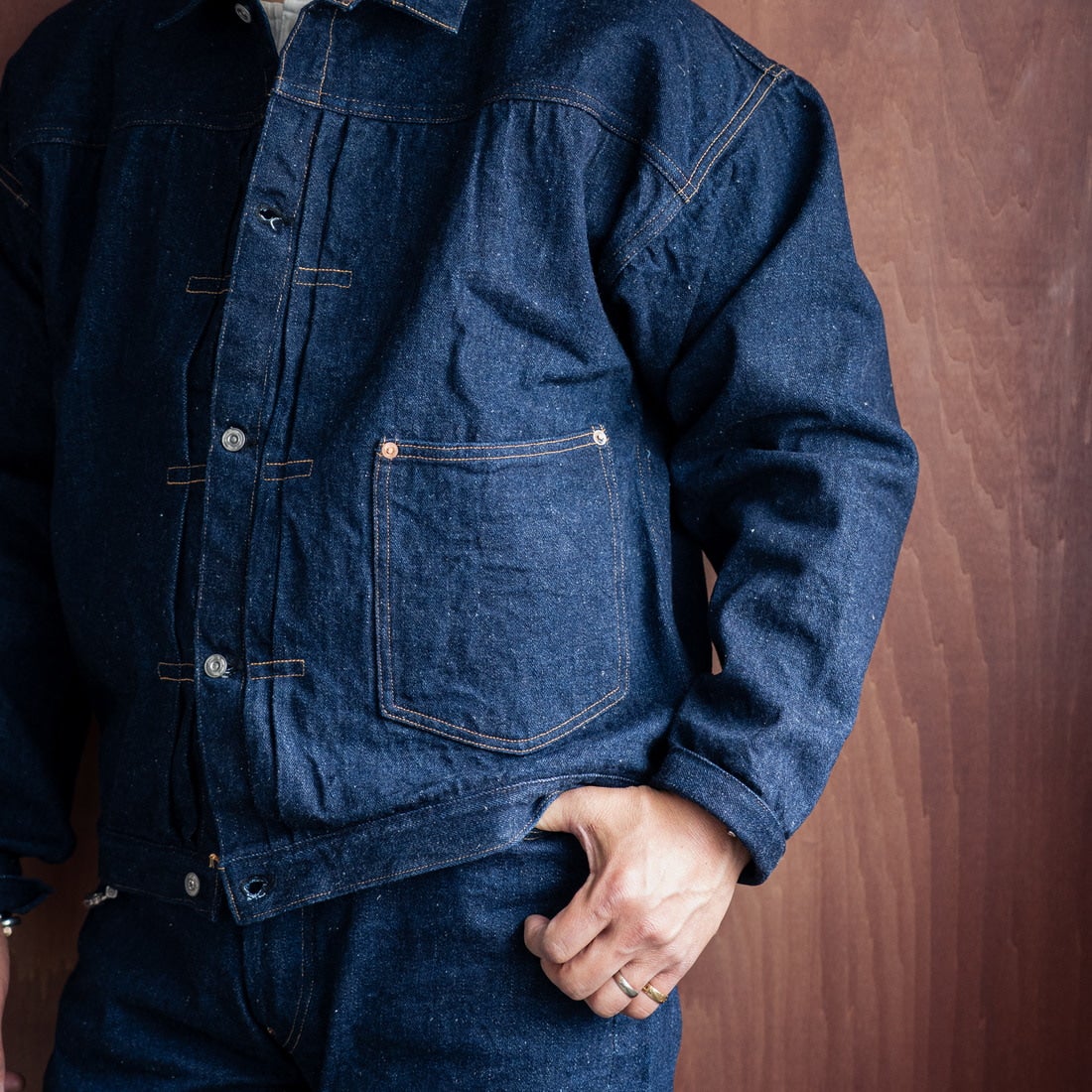 JOHN MUNG DENIM [ジョン マン デニム] 1920s デニムジャケット [JOHNMUNG-DNM-JKT-4] ONE WASH &&モデル身長：177cm 着用サイズ：44&&