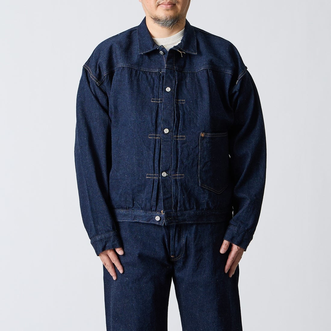 JOHN MUNG DENIM [ジョン マン デニム] 1920s デニムジャケット [JOHNMUNG-DNM-JKT-4] ONE WASH &&モデル身長：180cm 着用サイズ：46&&