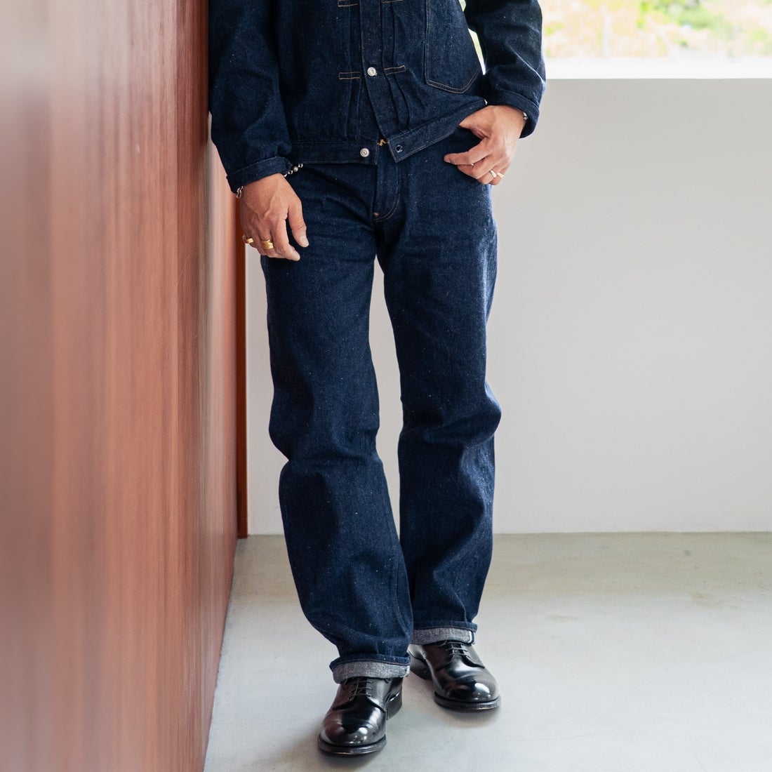 JOHN MUNG DENIM [ジョン マン デニム] 1920s デニムパンツ [JOHNMUNG-DNM-PANTS-5] ONE WASH &&モデル身長：177cm 着用サイズ：34&&