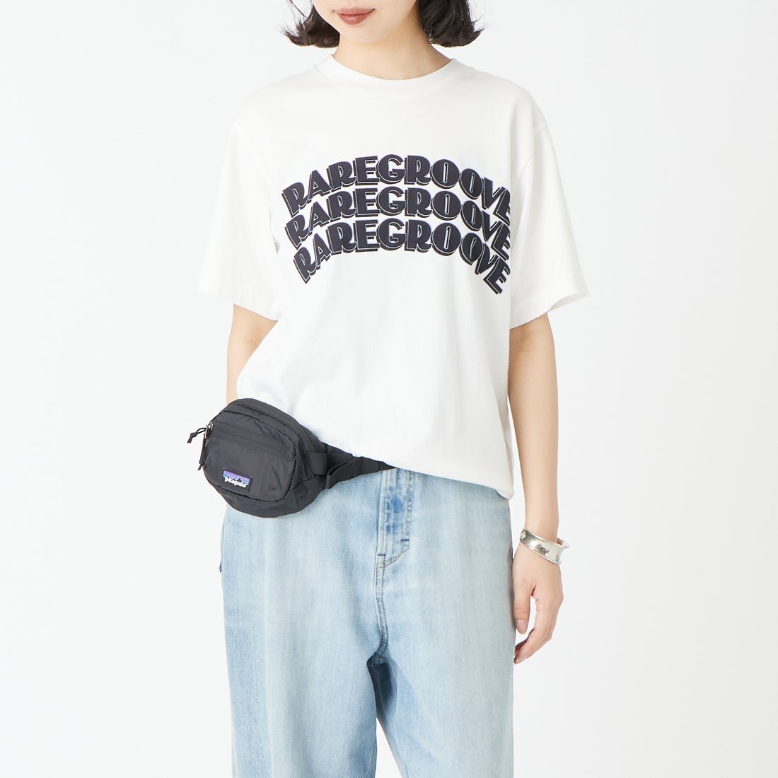 blurhms ROOTSTOCK [ブラームス ルーツストック] RAREGROOVE スタンダードプリントTシャツ [BROOTS25S33S26B] 02 WHT/BLK &&モデル身長：162cm 着用サイズ：0&&