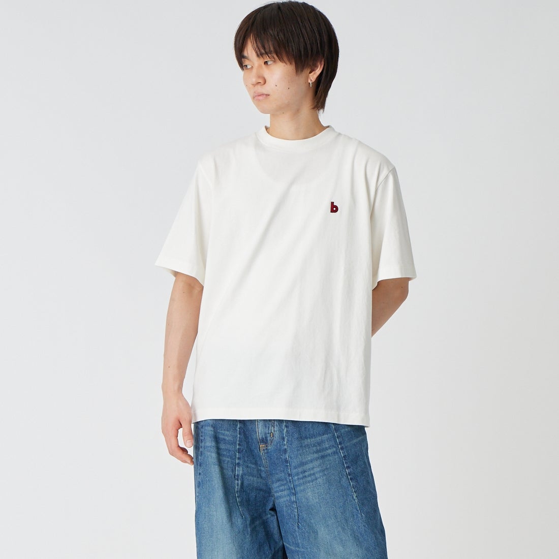blurhms ROOTSTOCK [ブラームス ルーツストック] B スタンダードパッチTシャツ [BROOTS25S33S26C] 01 WHT/RED &&モデル身長：177cm 着用サイズ：3&&