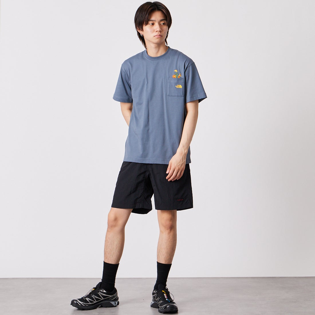 THE NORTH FACE [ザ ノースフェイス] ショートスリーブ フラッシュドライ フラワーロゴTシャツ [NT32638] SL &&モデル身長：177cm 着用サイズ：M&&