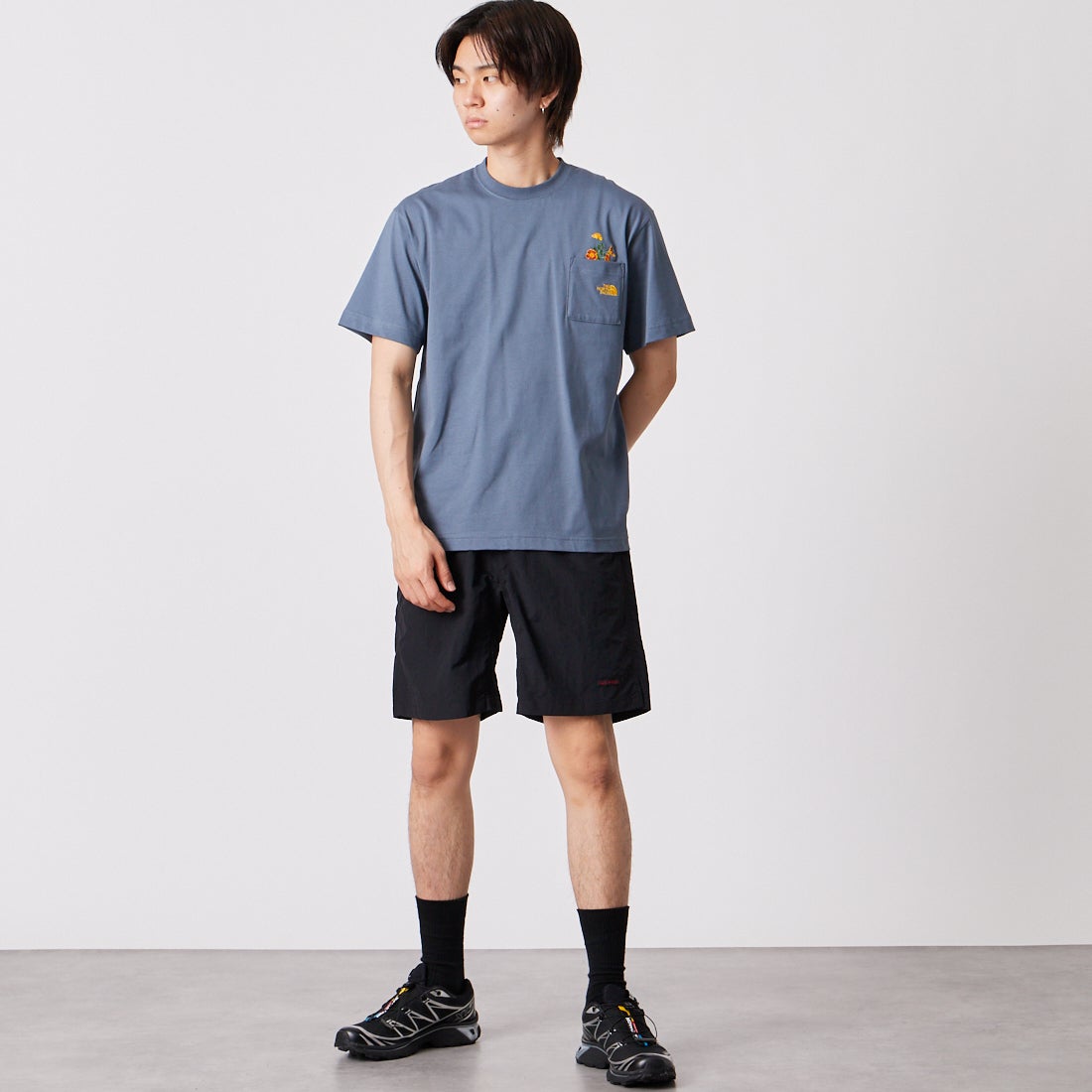 THE NORTH FACE [ザ ノースフェイス] ショートスリーブ フラッシュドライ フラワーロゴTシャツ [NT32638] SL &&モデル身長：177cm 着用サイズ：M&&