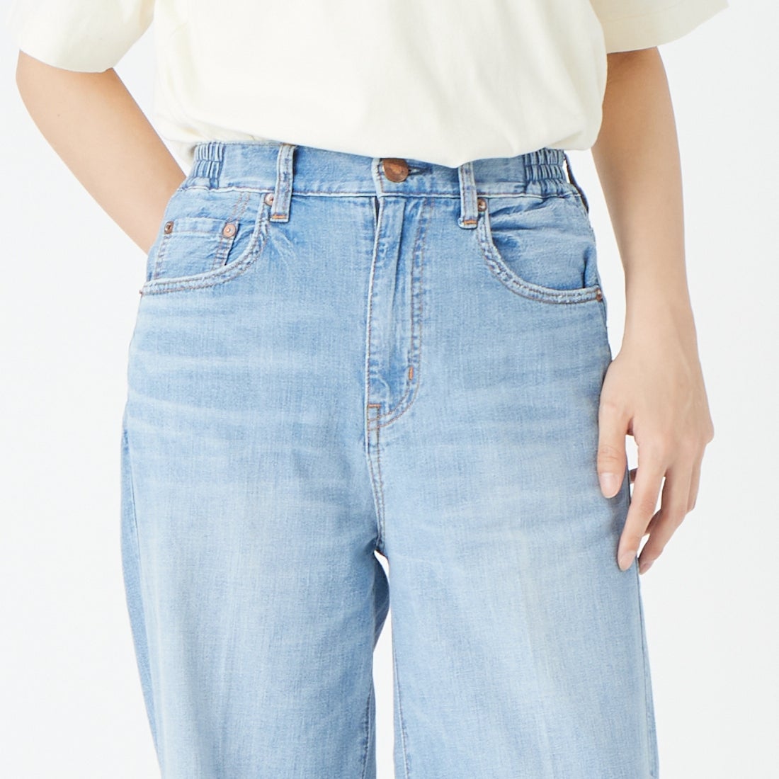 RED CARD TOKYO [レッドカード トーキョー] ワイドストレートデニム Relaxy Slogan [78W107R01LTU] A-LT USED &&モデル身長：162cm 着用サイズ：22&&