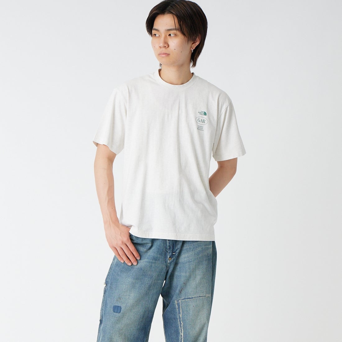 THE NORTH FACE [ザ ノースフェイス] GARスモーラー タイポグラフィックショートスリーブTシャツ [NT32667] WX &&モデル身長：177cm 着用サイズ：M&&