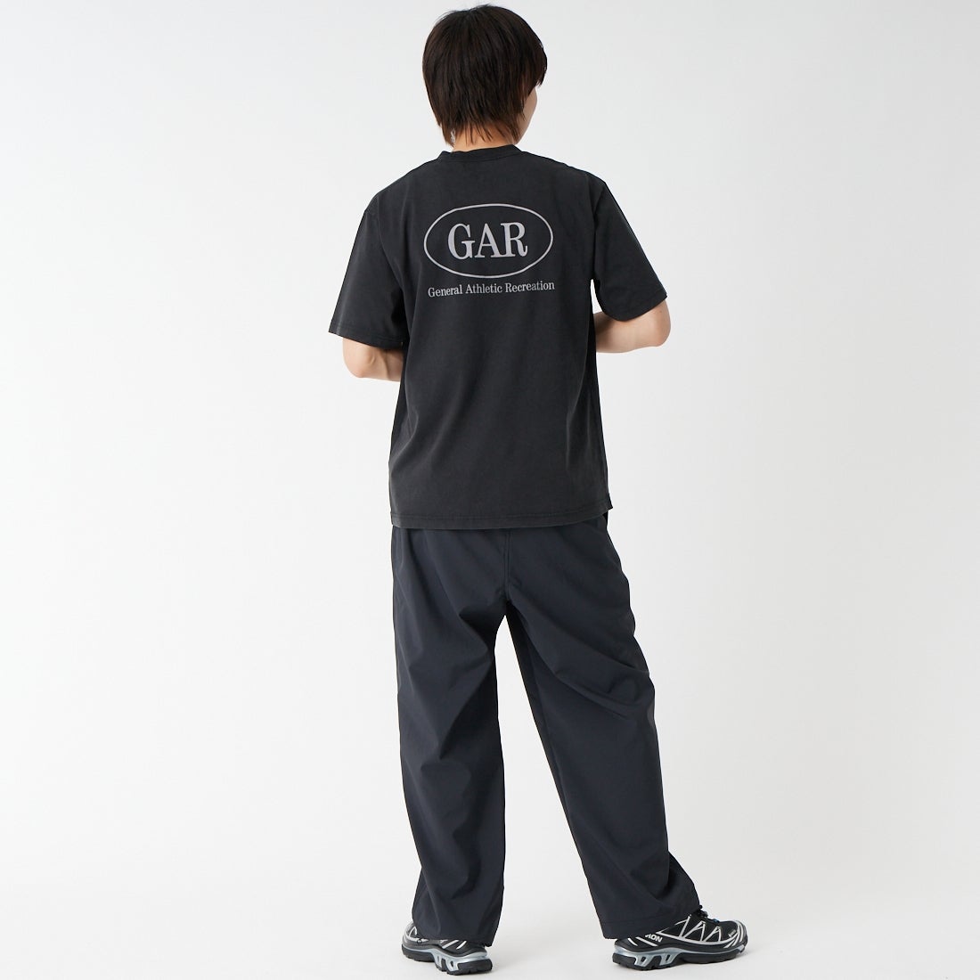 THE NORTH FACE [ザ ノースフェイス] GAR タイポグラフィックカラードショートスリーブTシャツ [NT32668] K &&モデル身長：177cm 着用サイズ：M&&