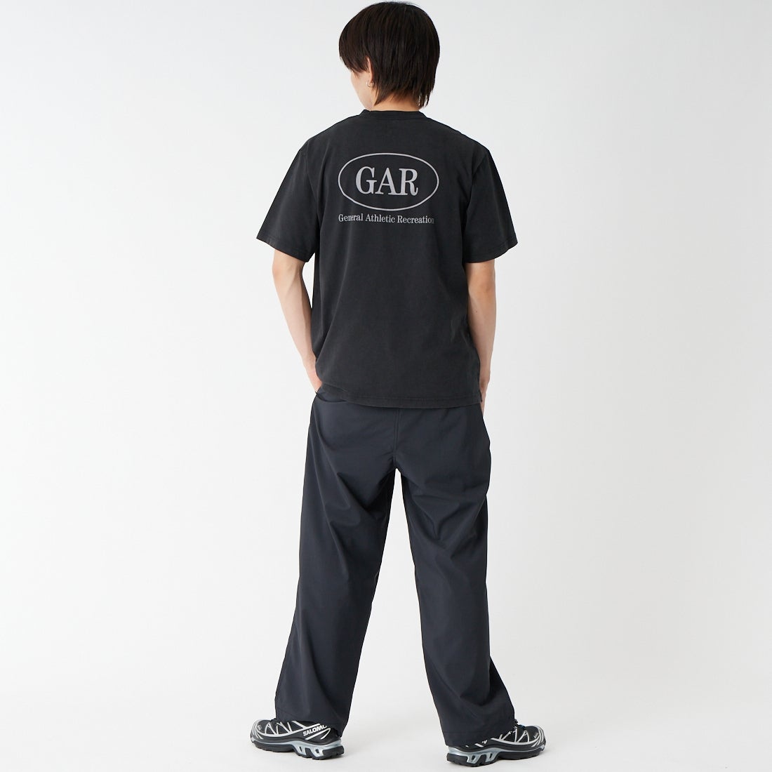 THE NORTH FACE [ザ ノースフェイス] GAR タイポグラフィックカラードショートスリーブTシャツ [NT32668] K &&モデル身長：177cm 着用サイズ：M&&