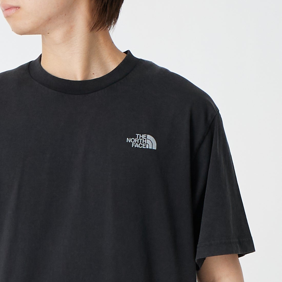 THE NORTH FACE [ザ ノースフェイス] GAR タイポグラフィックカラードショートスリーブTシャツ [NT32668] K &&モデル身長：177cm 着用サイズ：M&&