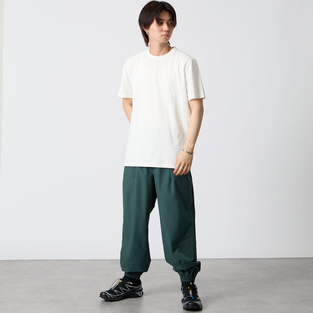 NANGA [ナンガ] ドットエア(R) コンフィー ジョガーパンツ [N2610-1D093A] GRN &&モデル身長：177cm 着用サイズ：M&&