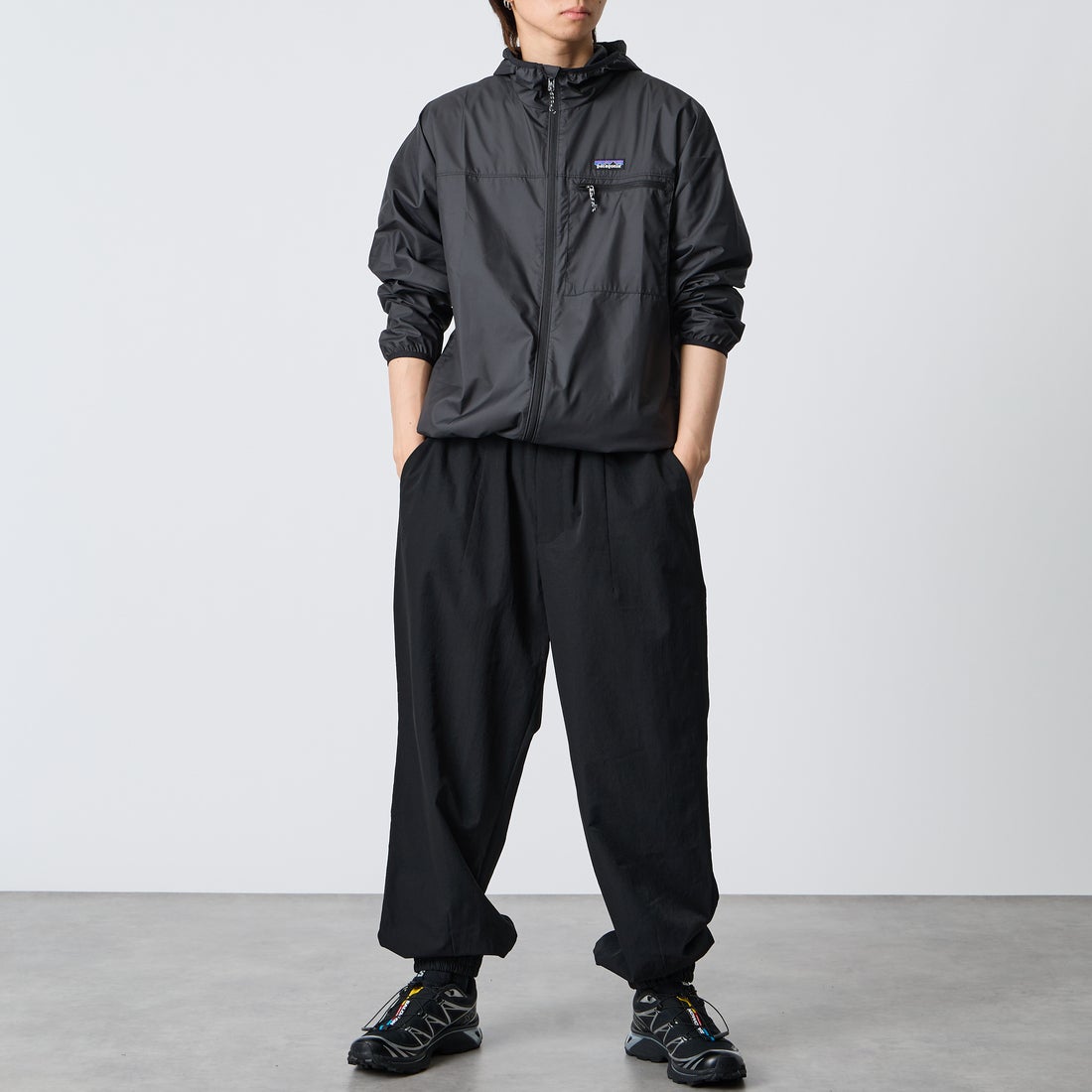 NANGA [ナンガ] ドットエア(R) コンフィー ジョガーパンツ [N2610-1D093A] P-BLK &&モデル身長：177cm 着用サイズ：L&&