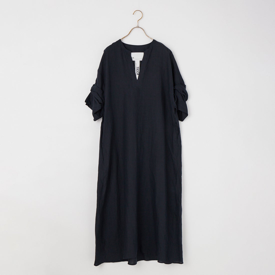 TICCA [ティッカ] リネンツイストスリーブワンピース [TBFS-405] NAVY