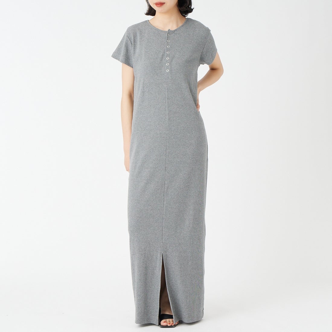 USINE [ユジーヌ] 前後2WAYリブワンピース [IN3-OP-6] ｸﾞﾚｰ &&モデル身長：162cm 着用サイズ：38&&