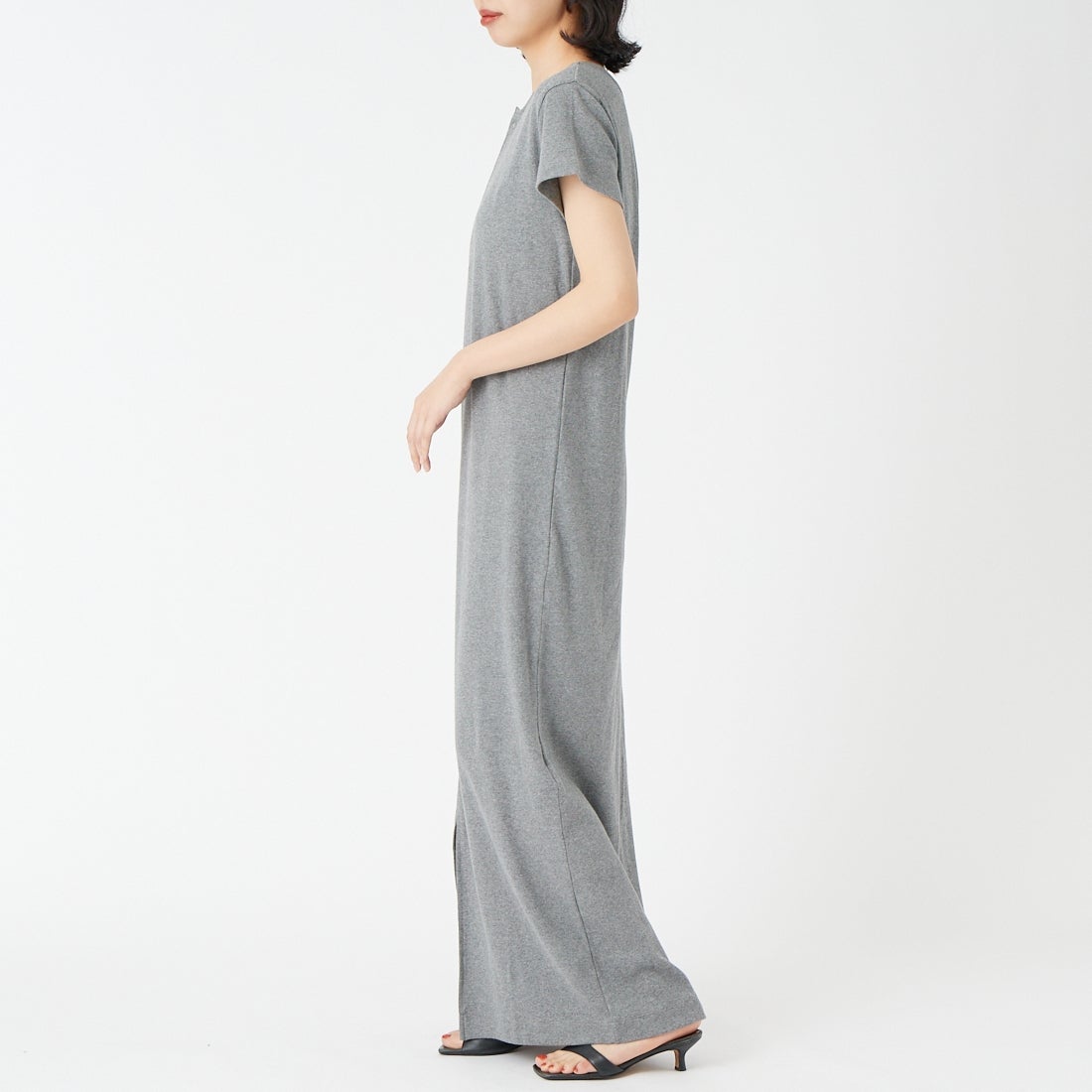 USINE [ユジーヌ] 前後2WAYリブワンピース [IN3-OP-6] ｸﾞﾚｰ &&モデル身長：162cm 着用サイズ：38&&ヌ] 前後2WAYリブワンピース [IN3-OP-6] ｸﾞﾚｰ