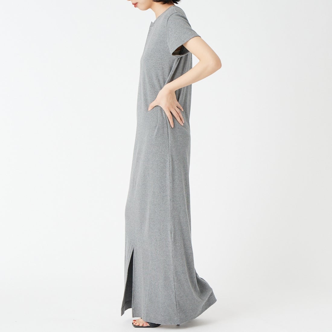 USINE [ユジーヌ] 前後2WAYリブワンピース [IN3-OP-6] ｸﾞﾚｰ &&モデル身長：162cm 着用サイズ：38&&