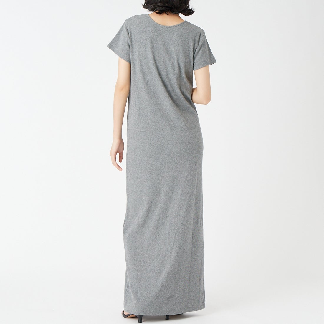 USINE [ユジーヌ] 前後2WAYリブワンピース [IN3-OP-6] ｸﾞﾚｰ &&モデル身長：162cm 着用サイズ：38&&