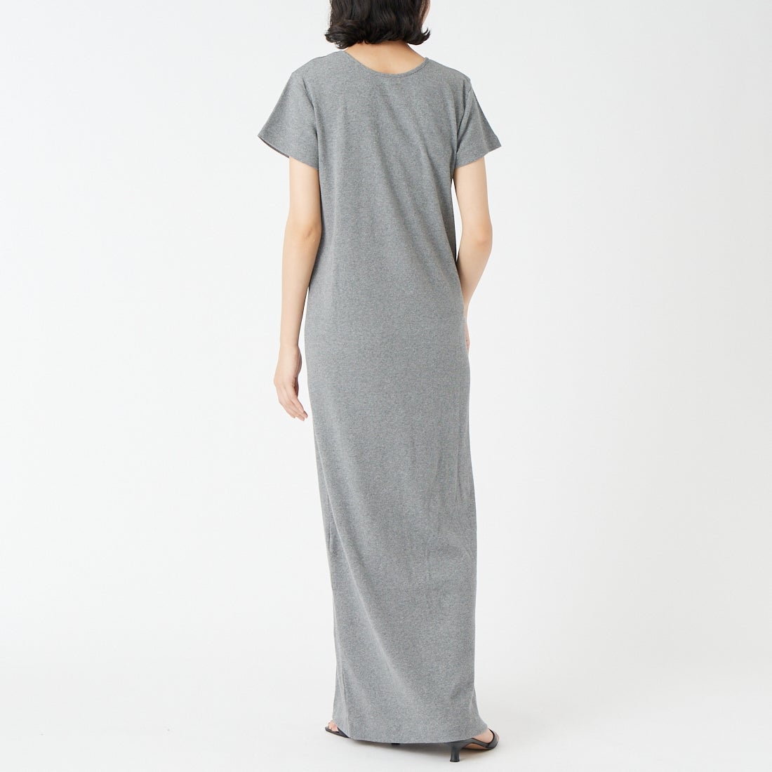 USINE [ユジーヌ] 前後2WAYリブワンピース [IN3-OP-6] ｸﾞﾚｰ &&モデル身長：162cm 着用サイズ：38&&