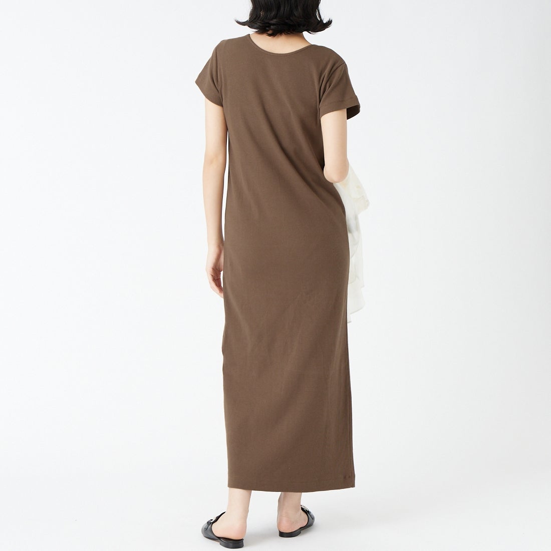 USINE [ユジーヌ] 前後2WAYリブワンピース [IN3-OP-6] ﾌﾞﾗｳﾝ &&モデル身長：162cm 着用サイズ：36&&