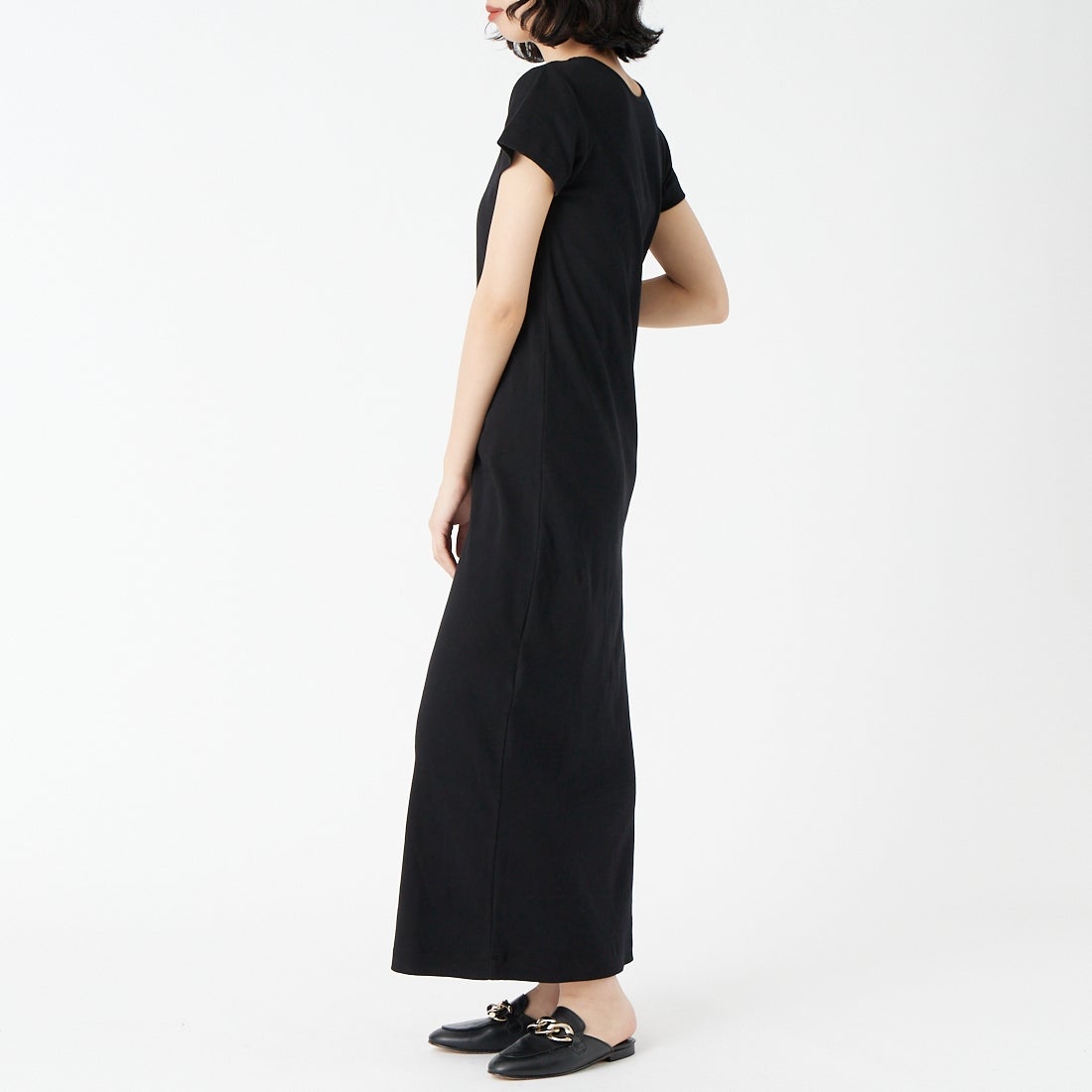 USINE [ユジーヌ] 前後2WAYリブワンピース [IN3-OP-6] ﾌﾞﾗｯｸ &&モデル身長：162cm 着用サイズ：36&&