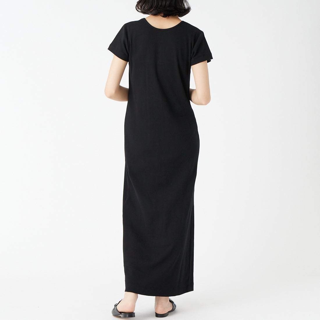 USINE [ユジーヌ] 前後2WAYリブワンピース [IN3-OP-6] ﾌﾞﾗｯｸ &&モデル身長：162cm 着用サイズ：36&&