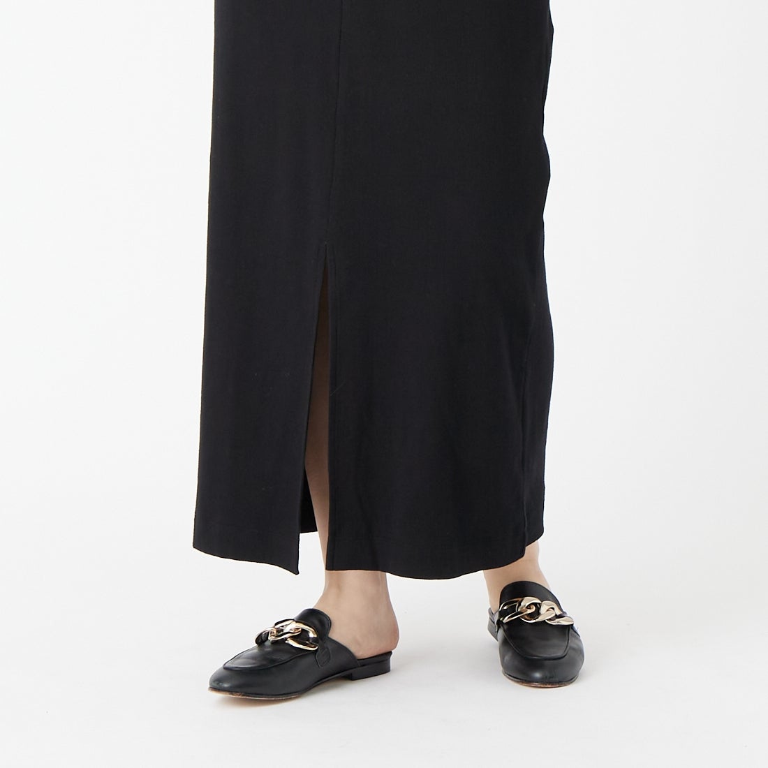 USINE [ユジーヌ] 前後2WAYリブワンピース [IN3-OP-6] ﾌﾞﾗｯｸ &&モデル身長：162cm 着用サイズ：36&&