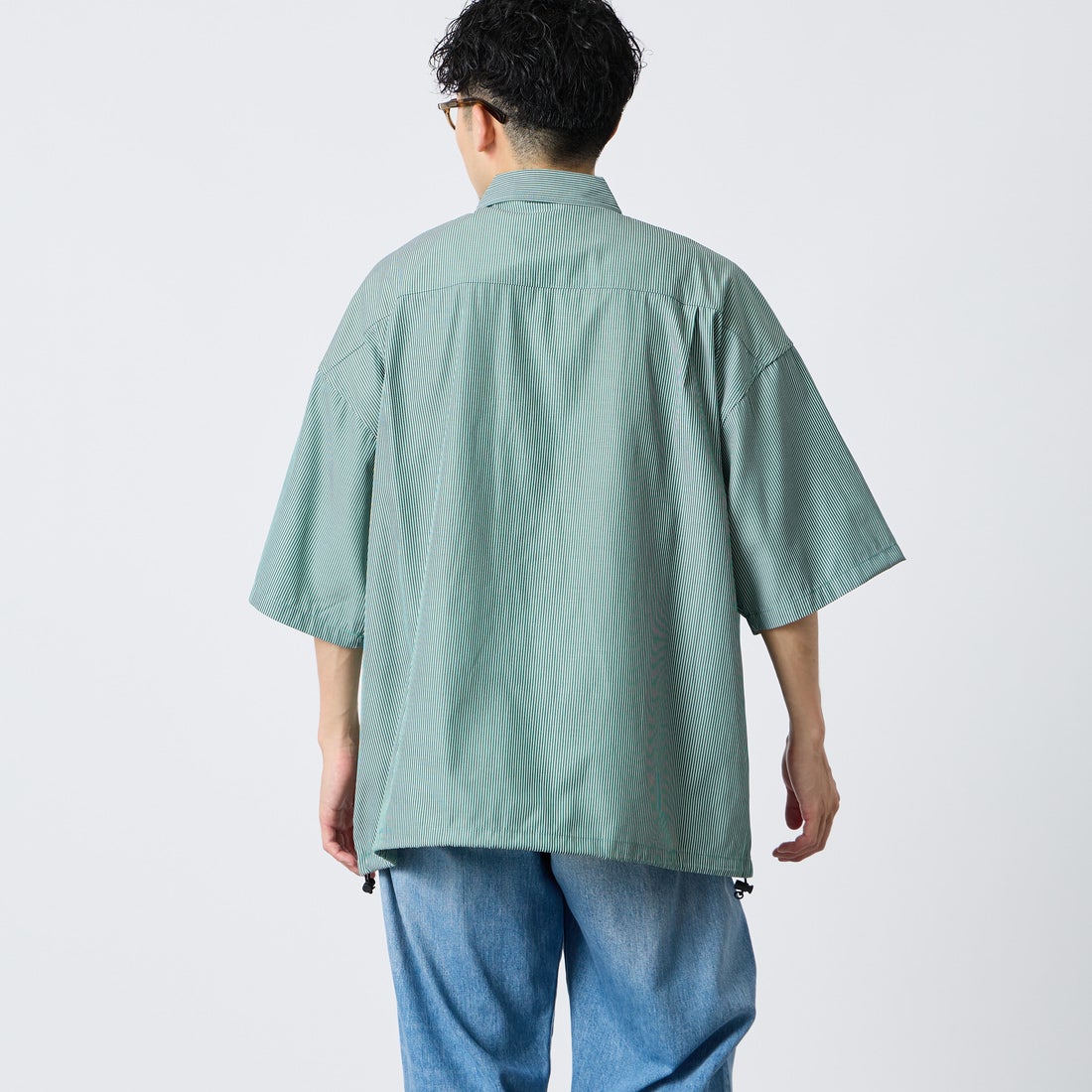 UNIVERSAL OVERALL [ユニバーサルオーバーオール] ドローコード付パジャマシャツ [U2611121IN-JF] GREEN ST &&モデル身長：168cm 着用サイズ：L&&