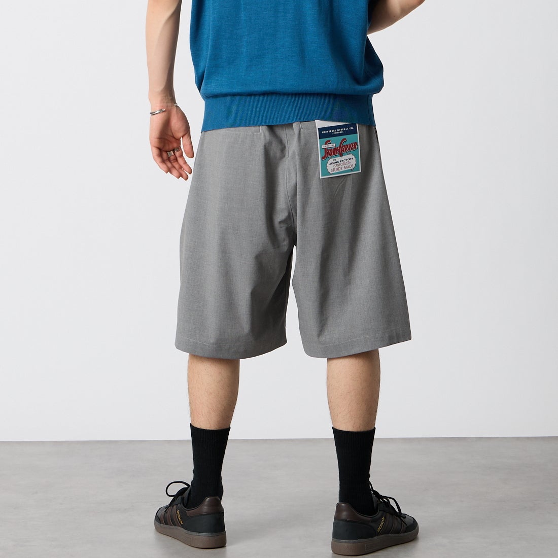 UNIVERSAL OVERALL [ユニバーサルオーバーオール] バギーショーツ [U2613602IN-JF] LT.GRAY &&モデル身長：177cm 着用サイズ：M&&