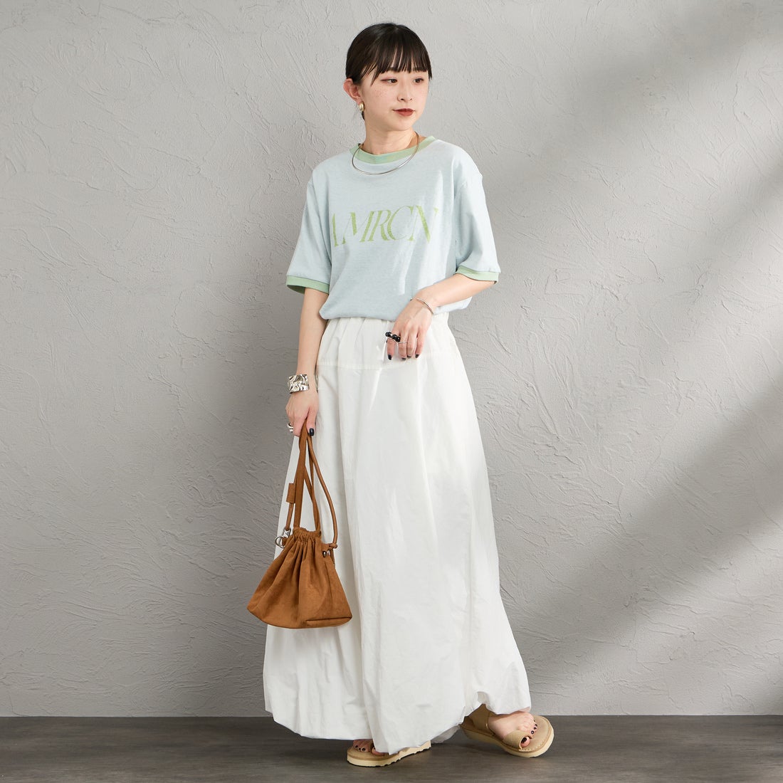 Americana [アメリカーナ] AMRCN クロップドリンガーTシャツ [BRF-M-813A] LTﾌﾞﾙｰ &&モデル身長：150cm 着用サイズ：ONE SIZE&&