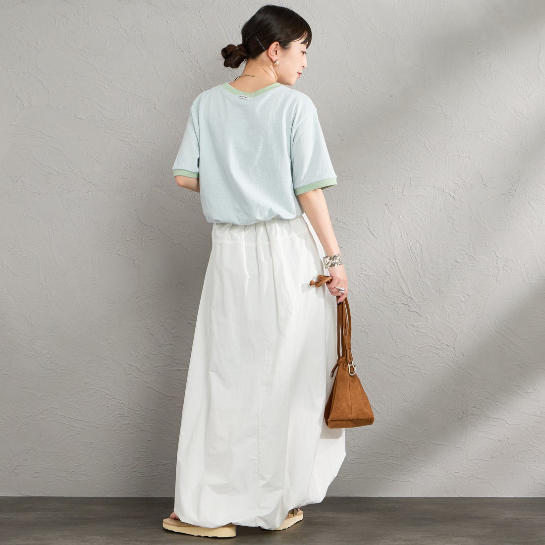 Americana [アメリカーナ] AMRCN クロップドリンガーTシャツ [BRF-M-813A] LTﾌﾞﾙｰ &&モデル身長：150cm 着用サイズ：ONE SIZE&&