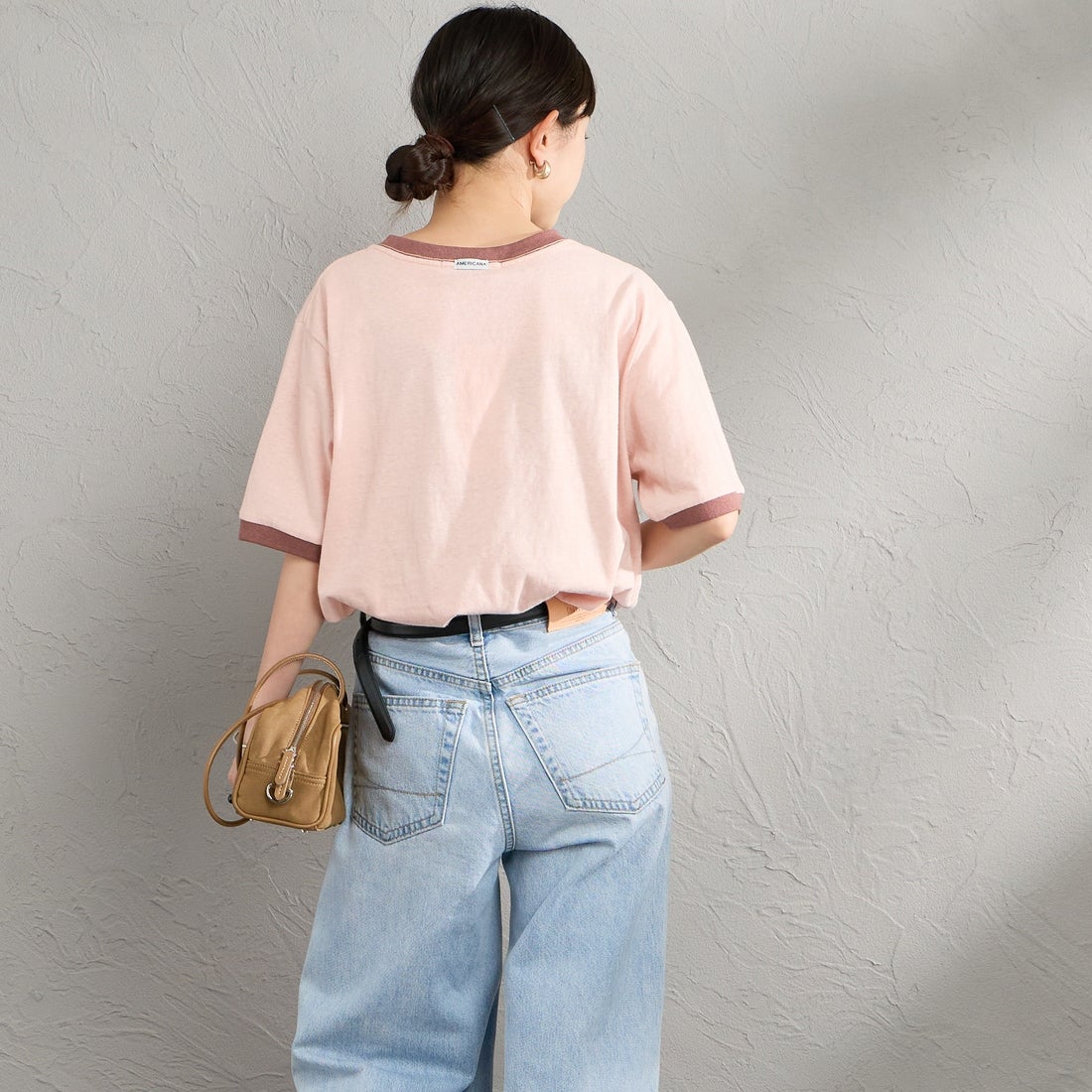 Americana [アメリカーナ] AMRCN クロップドリンガーTシャツ [BRF-M-813A] ﾋﾟﾝｸ &&モデル身長：150cm 着用サイズ：ONE SIZE&&