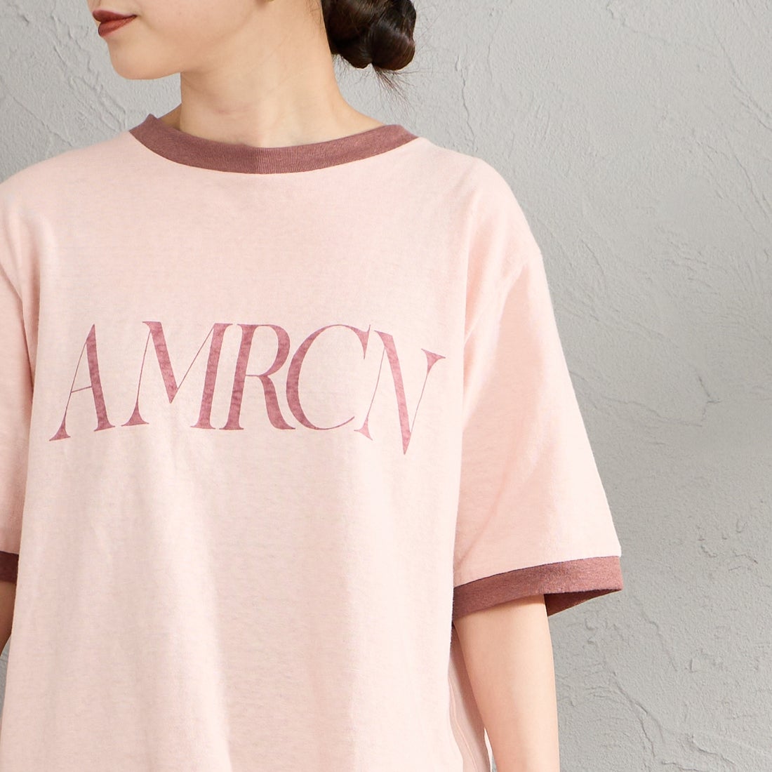 Americana [アメリカーナ] AMRCN クロップドリンガーTシャツ [BRF-M-813A] ﾋﾟﾝｸ &&モデル身長：150cm 着用サイズ：ONE SIZE&&