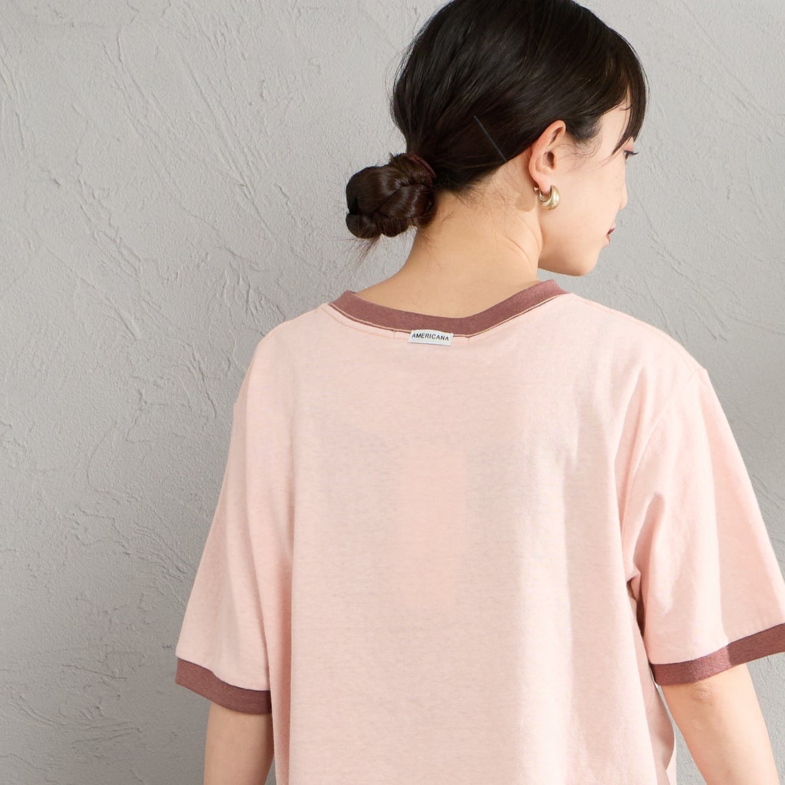 Americana [アメリカーナ] AMRCN クロップドリンガーTシャツ [BRF-M-813A] ﾋﾟﾝｸ &&モデル身長：150cm 着用サイズ：ONE SIZE&&