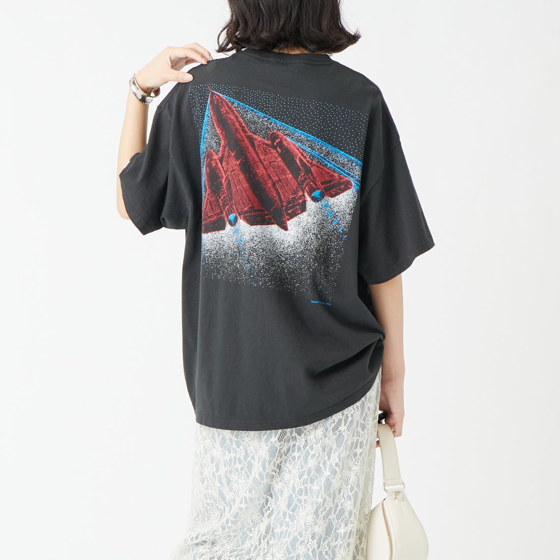 Oblada [オブラダ] SPACE ショートスリーブTシャツ [M2610CU13] BLACK &&モデル身長：162cm 着用サイズ：F&&