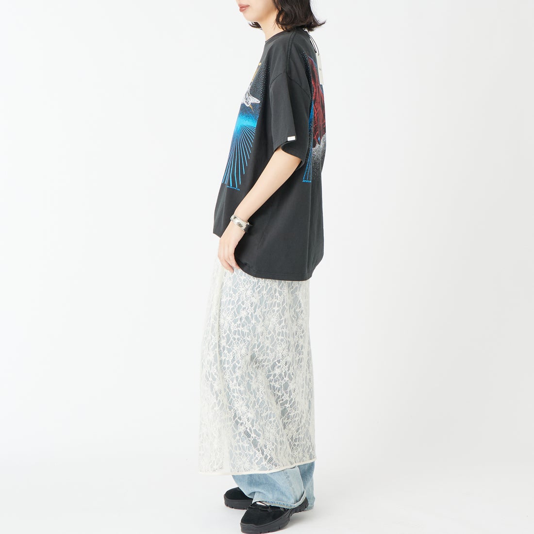Oblada [オブラダ] SPACE ショートスリーブTシャツ [M2610CU13] BLACK &&モデル身長：162cm 着用サイズ：F&&