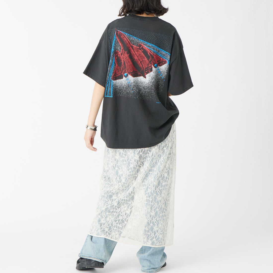 Oblada [オブラダ] SPACE ショートスリーブTシャツ [M2610CU13] BLACK &&モデル身長：162cm 着用サイズ：F&&