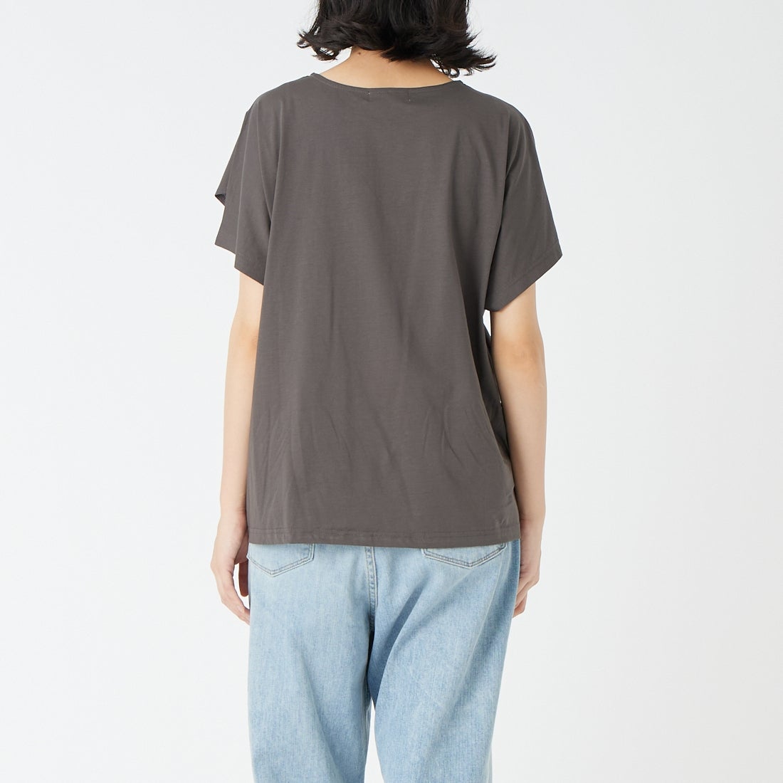Jf Ready Made [ジェイエフレディメイド] タスキフリルTシャツ [3201108] 802 ﾁｬｺｰﾙ &&モデル身長：162cm 着用サイズ：F&&
