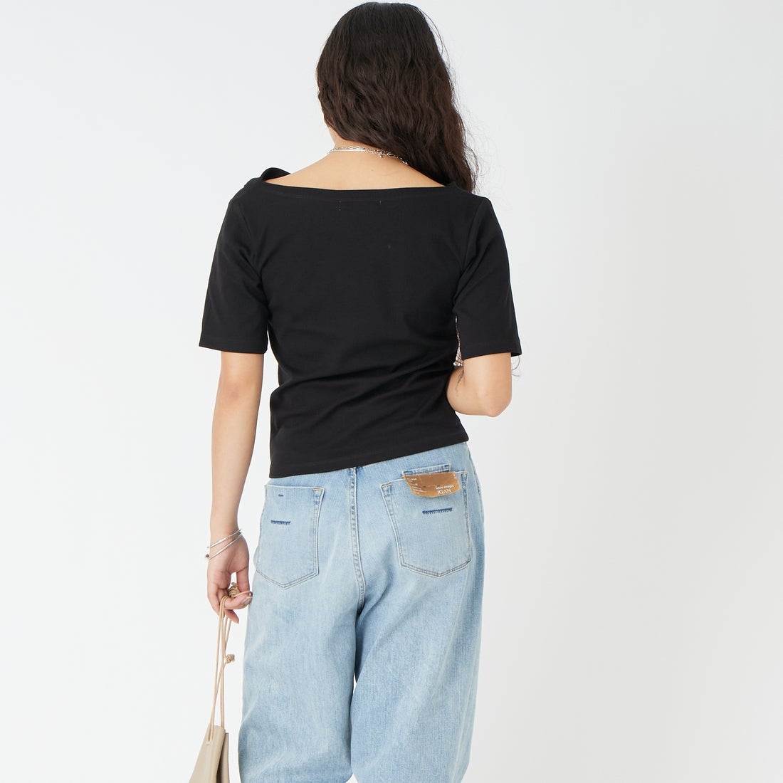 Jeans Factory Clothes [ジーンズファクトリークローズ] 2WAYドレープネックTシャツ [26010500] ﾌﾞﾗｯｸ &&モデル身長：162cm 着用サイズ：F&&