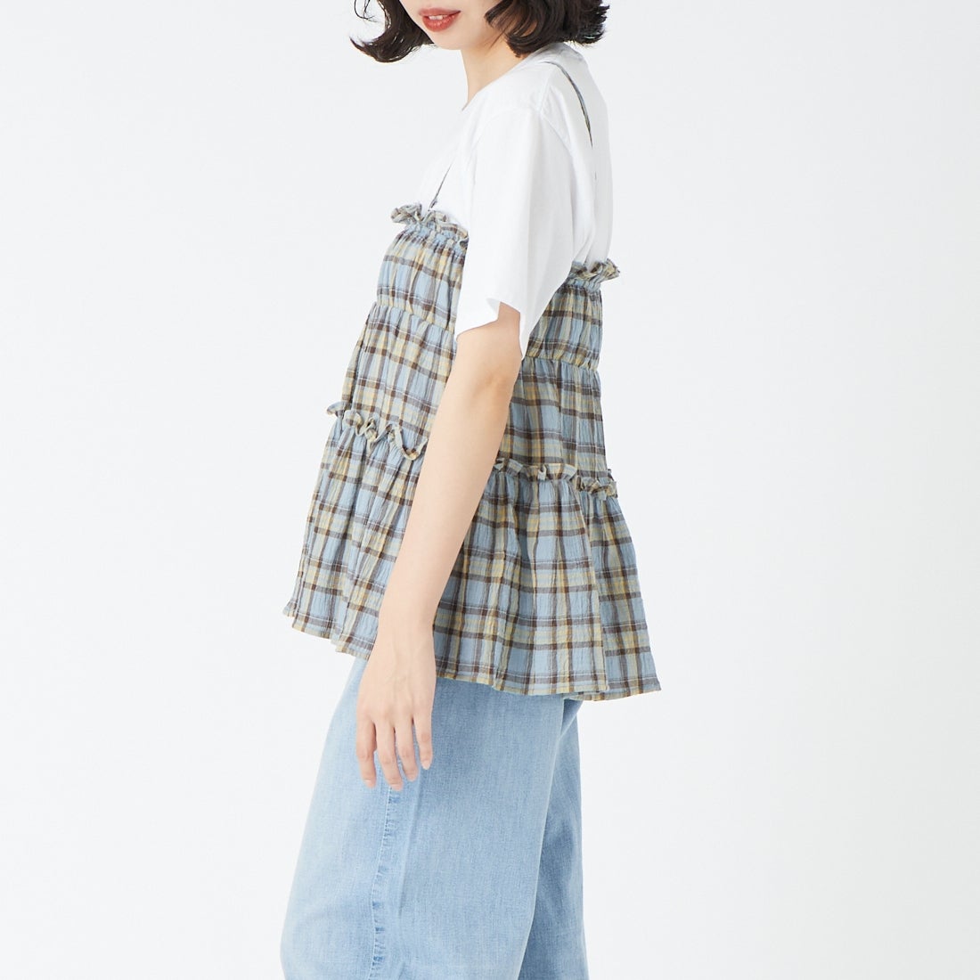 Noir Fabrik [ヌワールファブリック] 2WAYキャミビスチェ [IN13-SH-6] SAX CHK &&モデル身長：162cm 着用サイズ：XS&&