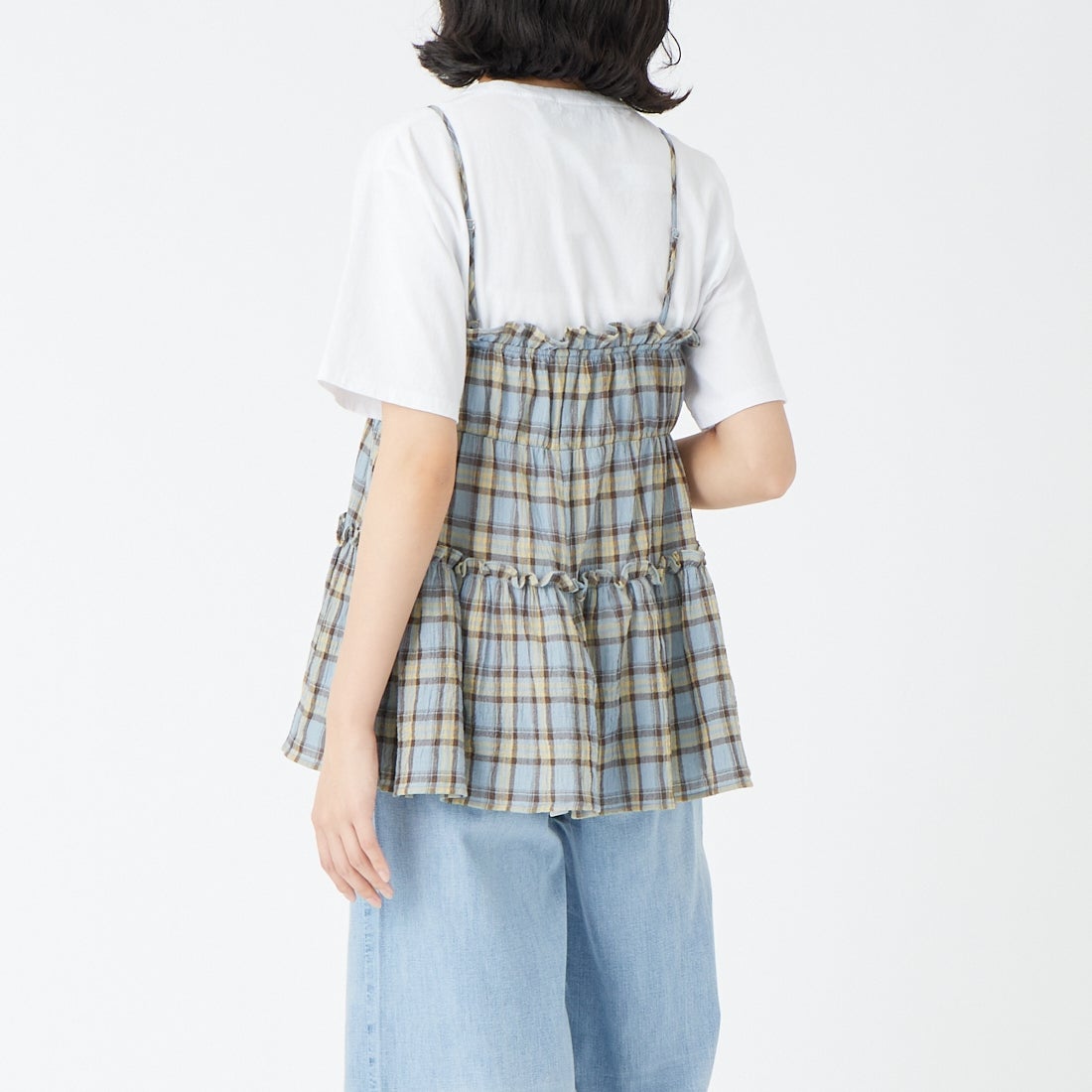 Noir Fabrik [ヌワールファブリック] 2WAYキャミビスチェ [IN13-SH-6] SAX CHK &&モデル身長：162cm 着用サイズ：XS&&