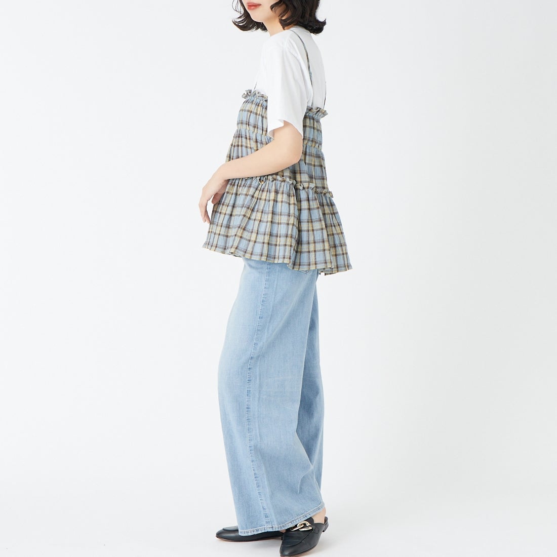 Noir Fabrik [ヌワールファブリック] 2WAYキャミビスチェ [IN13-SH-6] SAX CHK &&モデル身長：162cm 着用サイズ：XS&&