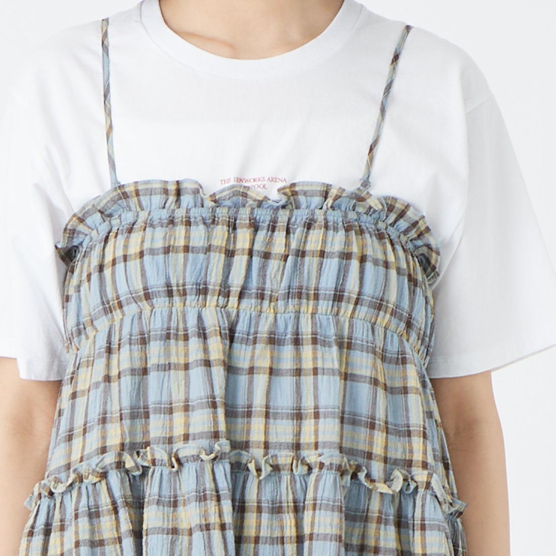 Noir Fabrik [ヌワールファブリック] 2WAYキャミビスチェ [IN13-SH-6] SAX CHK &&モデル身長：162cm 着用サイズ：XS&&