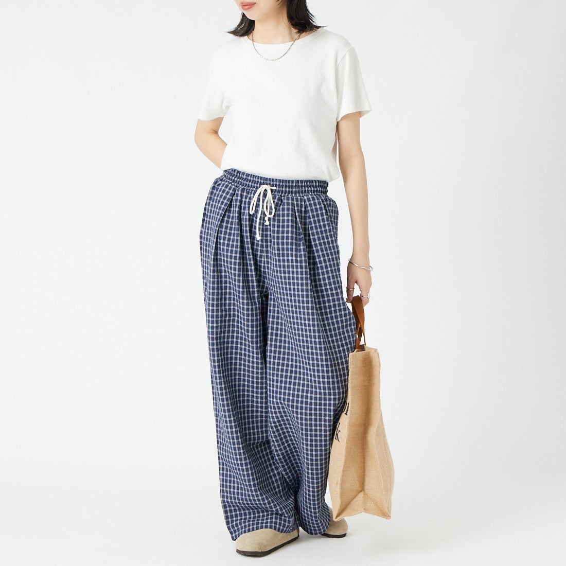 Noir Fabrik [ヌワールファブリック] リラックスイージーパンツ [IN25-PT-6] NVY CHK &&モデル身長：162cm 着用サイズ：M&&